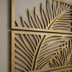 Wanddeko aus Metall mit Palmenblättern, tropische Wandpaneele, botanisches Triptychon, Japandi-Wanddeko, Boho-Wanddeko aus Metall, Deko-Set für über dem Bett