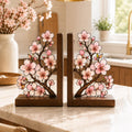 Kirschblüten-Buchstützen aus Glas mit Holzsockel, 2er-Set