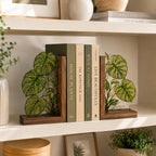Monstera-Buchstützen aus Buntglas, botanische Buchstützen aus Walnussholz, tropische Pflanzen-Akzente für Bücherregal, Geschenk für Bücherliebhaber