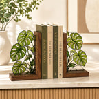 Monstera-Buchstützen aus Buntglas, botanische Buchstützen aus Walnussholz, tropische Pflanzen-Akzente für Bücherregal, Geschenk für Bücherliebhaber