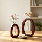 Holzvase mit Reagenzglas | Minimalistische Tischvase für frische und Trockenblumen