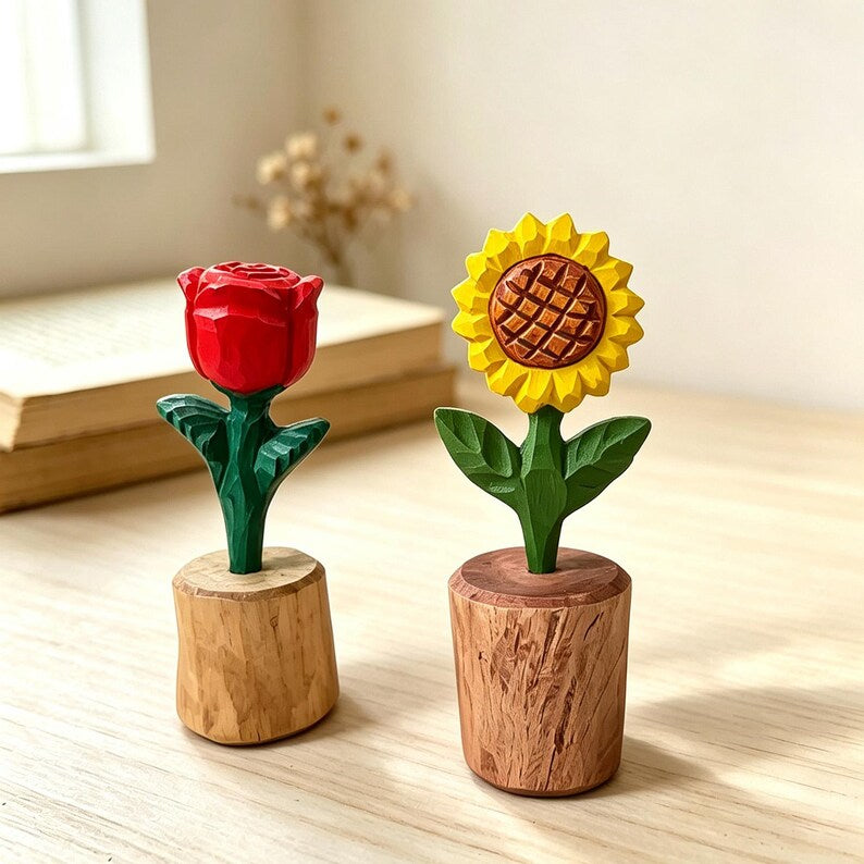 Handgeschnitzte Holzblume Tulpe Rose Sonnenblume Tischdekoration