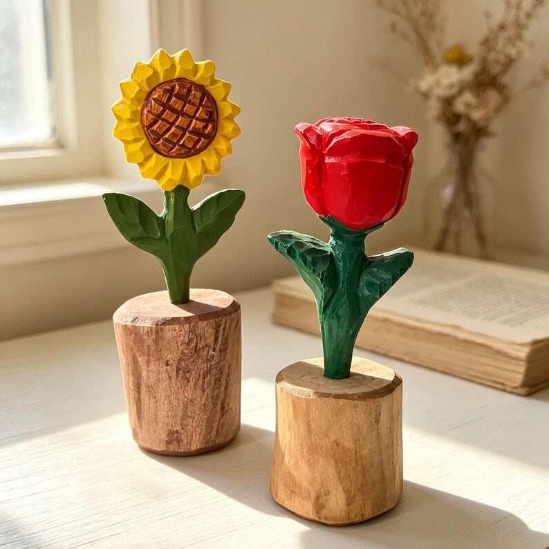 Handgeschnitzte Holzblume Tulpe Rose Sonnenblume Tischdekoration