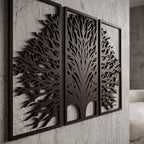 3-teiliges Wandbild aus Holz, Triptychon Baumkunst, Japandi Wandpaneel-Dekor, großes Wandbild, moderne Holzkunst