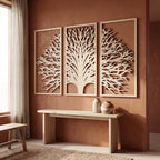 3-teiliges Wandbild aus Holz, Triptychon Baumkunst, Japandi Wandpaneel-Dekor, großes Wandbild, moderne Holzkunst