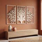 3-teiliges Wandbild aus Holz, Triptychon Baumkunst, Japandi Wandpaneel-Dekor, großes Wandbild, moderne Holzkunst