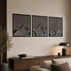 Berg-Metallwandbild 3-teilig, Triptychon Wanddekoration, moderne Metallkunst, 8-36 Zoll, Schwarz Weiß Grau Bronze