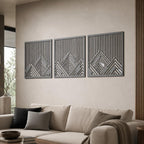 Berg-Metallwandbild 3-teilig, Triptychon Wanddekoration, moderne Metallkunst, 8-36 Zoll, Schwarz Weiß Grau Bronze