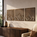 Berg-Metallwandbild 3-teilig, Triptychon Wanddekoration, moderne Metallkunst, 8-36 Zoll, Schwarz Weiß Grau Bronze