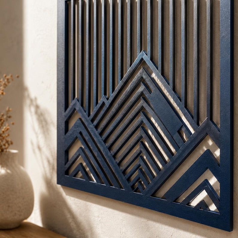 Berg-Metallwandbild 3-teilig, Triptychon Wanddekoration, moderne Metallkunst, 8-36 Zoll, Schwarz Weiß Grau Bronze