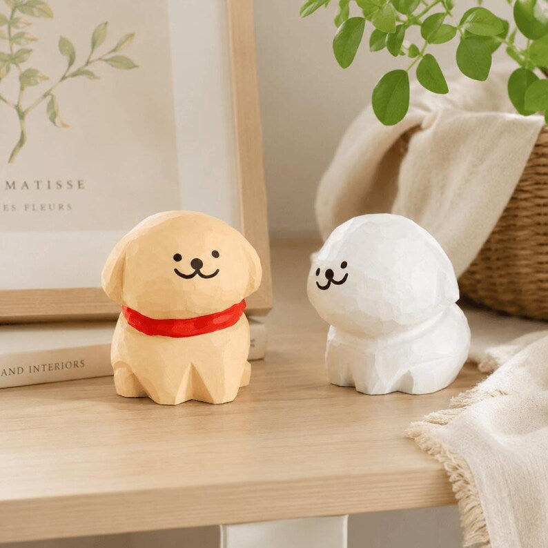 Holz Hundefigur, handgefertigte Welpenstatue, minimalistisches Hundeornament, Dekoration