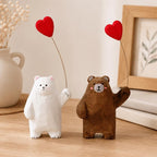 Braunbär Holzfigur mit Herzballon, handgeschnitzte Bärenstatue, Tischdeko, rustikale Wohndekoration
