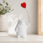Braunbär Holzfigur mit Herzballon, handgeschnitzte Bärenstatue, Tischdeko, rustikale Wohndekoration