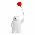 Braunbär Holzfigur mit Herzballon, handgeschnitzte Bärenstatue, Tischdeko, rustikale Wohndekoration