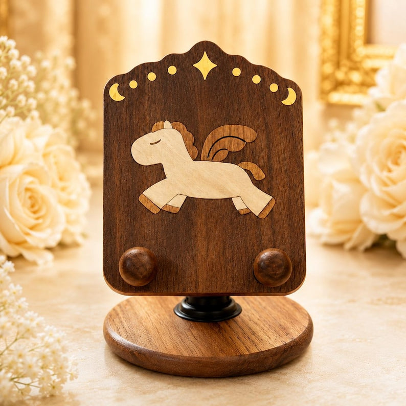Pegasus Handyständer aus Holz, Smartphone Halter mit Flügelpferd Design, Schreibtisch Dekoration