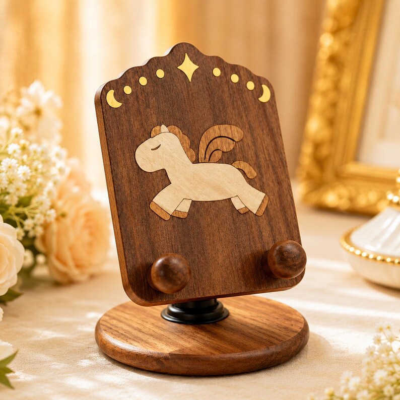Pegasus Handyständer aus Holz, Smartphone Halter mit Flügelpferd Design, Schreibtisch Dekoration