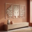 3-teiliges Wandbild aus Holz, Triptychon Baumkunst, Japandi Wandpaneel-Dekor, großes Wandbild, moderne Holzkunst